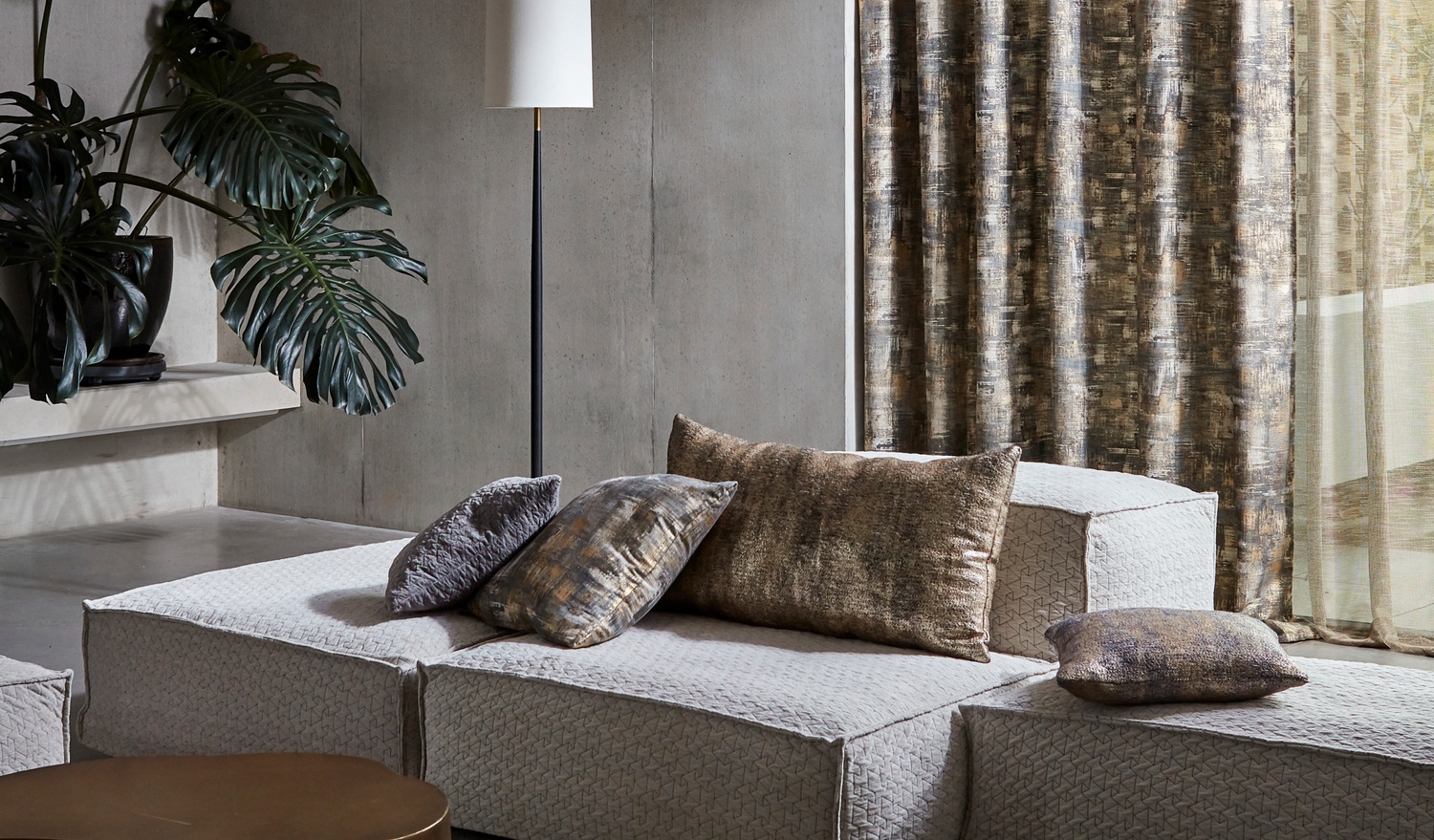 Gold tone cushions on seat